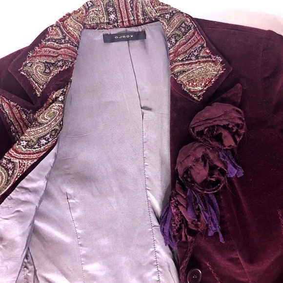 O.J.Box Romantic Burgundy Corduroy Blazer Jacket - Picture 5 of 8